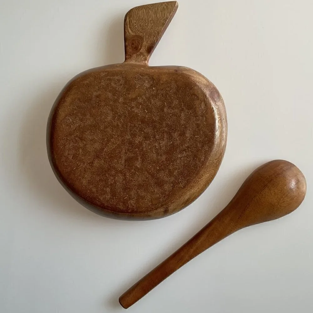 VINTAGE BOHO WOOD  DIPPING SAUCE BOWL WITH LADLE